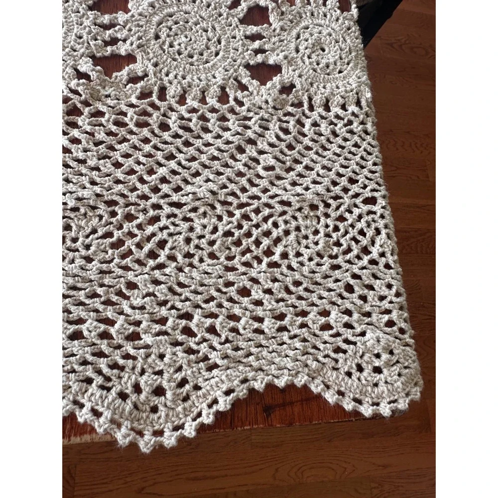 Unbranded Tablecloth Unisex 60x94 Crochet Lace Cotton Cream Vintage Farmhouse